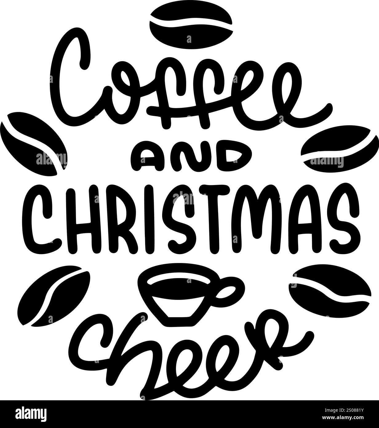 Minimalist handwritten holiday message, available in vector format. Coffee and Christmas Cheer Stock Vector