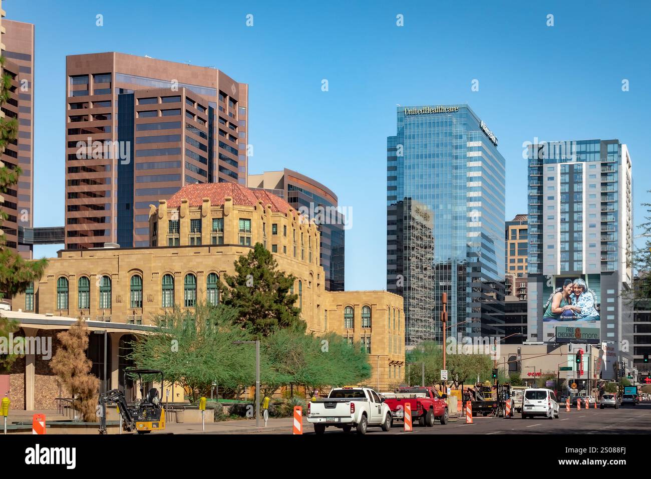 City buildings located in Downtown Phoenix Arizona. Photo taken on a clear blue sky day Stock Photo