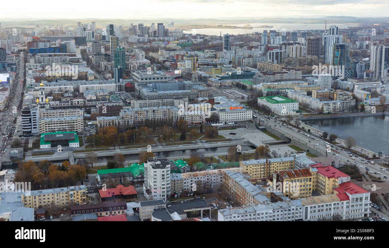 Yekaterinburg, Russia - October 25, 2024: Yekaterinburg-City bird eye view photo taken on a cloudy day Stock Photo