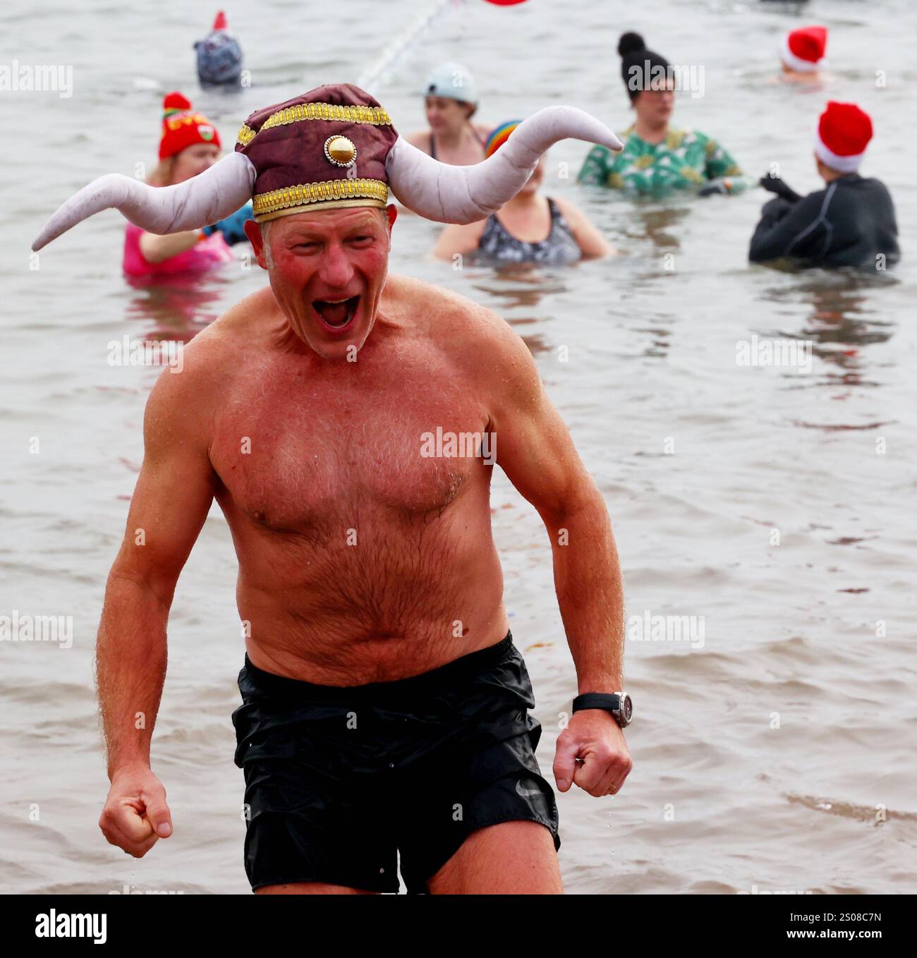 Teignmouth, Devon, UK. 26th December, 2024. Boxing Day dip. Teignmouth