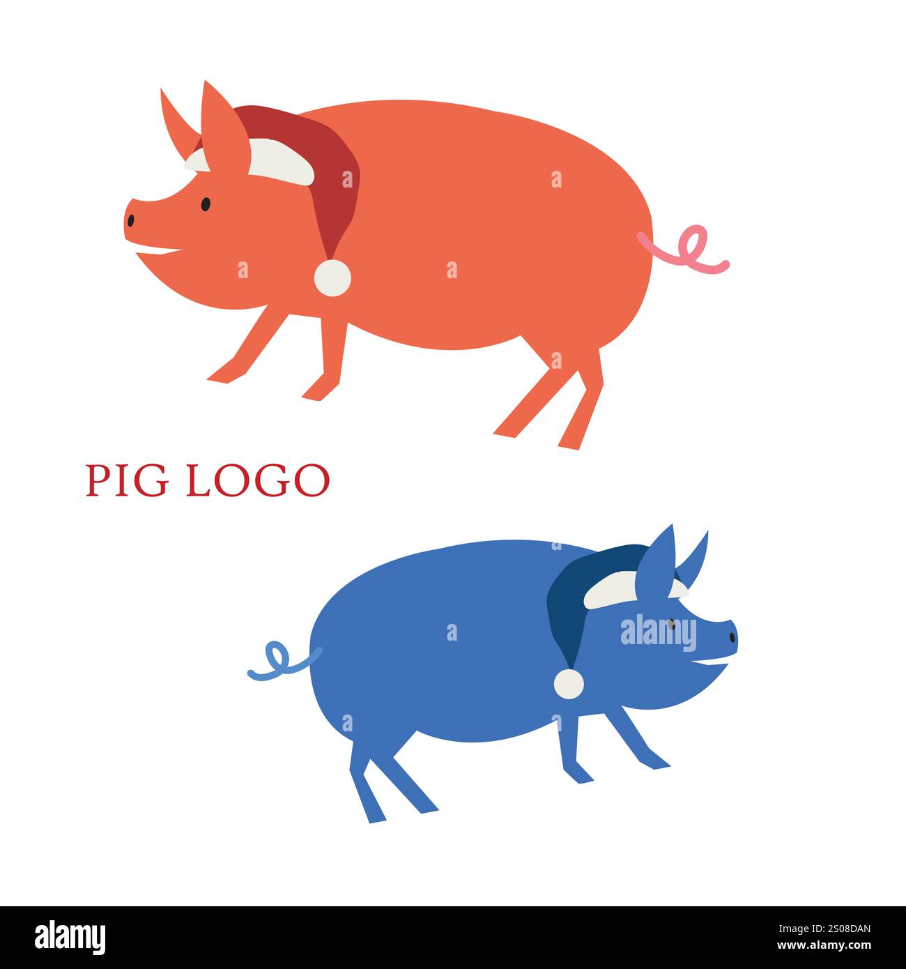 Pig logo vector mockup template technical flat design Stock Vector