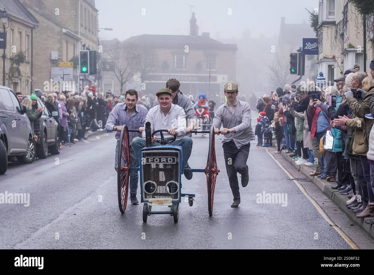Somerset, Crewkerne, UK. 26th Dec 2024. Boxing Day Pram Race in
