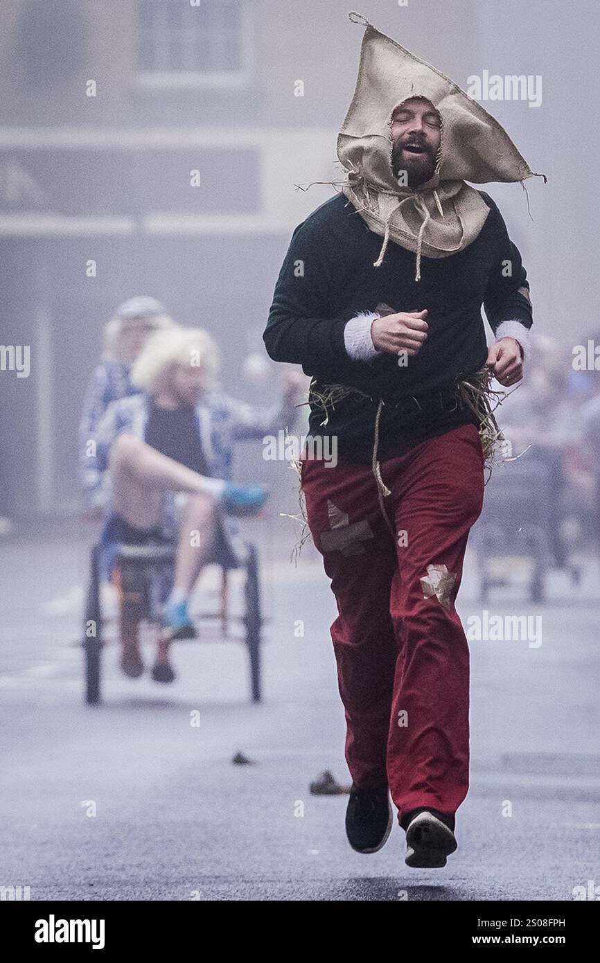 Somerset, Crewkerne, UK. 26th Dec 2024. Boxing Day Pram Race in