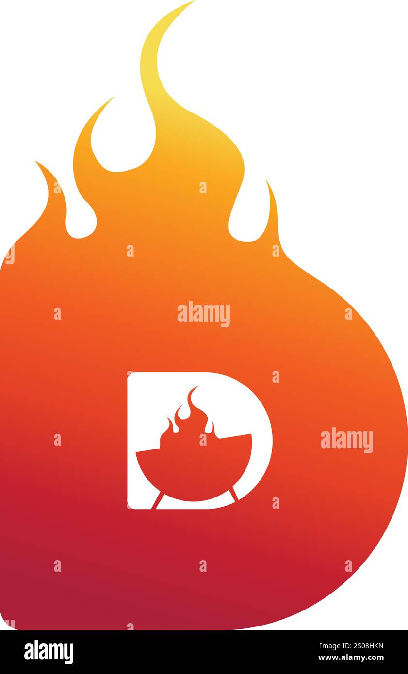 Letter D on fire bbq design Stock Vector