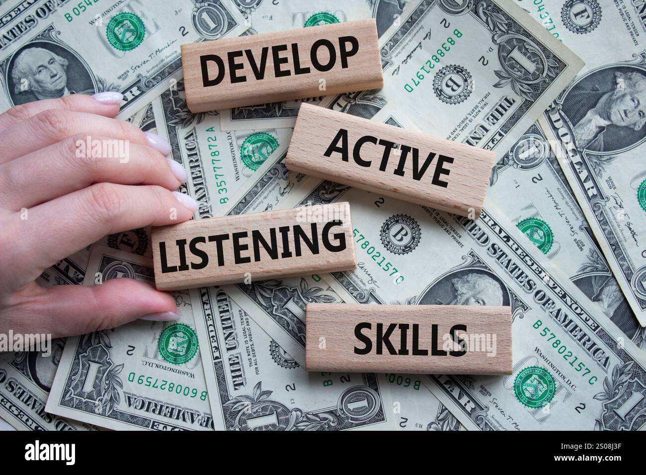 Listening skills symbol. Concept word Develop active listening skills ...