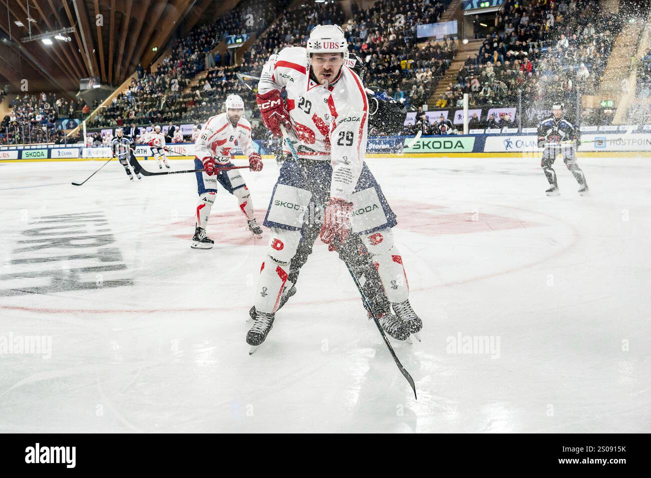 Pardubice's Kelemen Milos fights for the puck during the match between