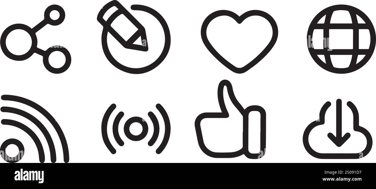 Vector colorful set of social media, web, communication icons, symbols ...