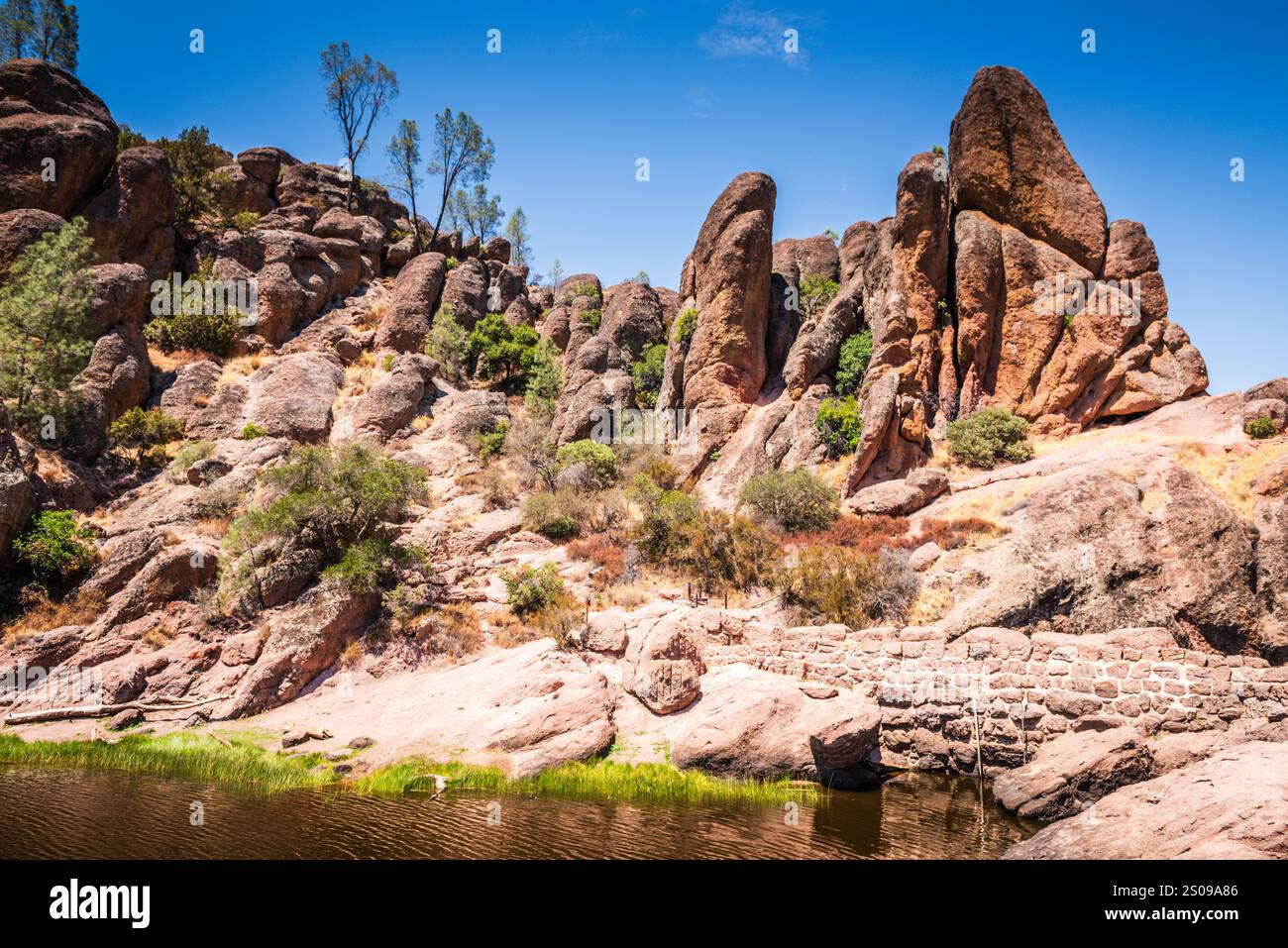 Located in Pinnacles National Park, the Bear Gulch Reservoir serves the Bear Gulch District of the California Water Service in Woodside CA. Stock Photo