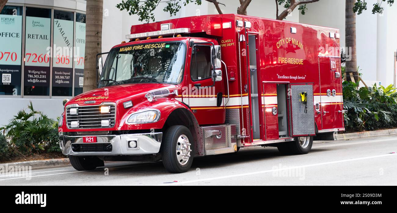 Miami, Florida, USA December 01, 2024 Firetruck. Miami fire rescue