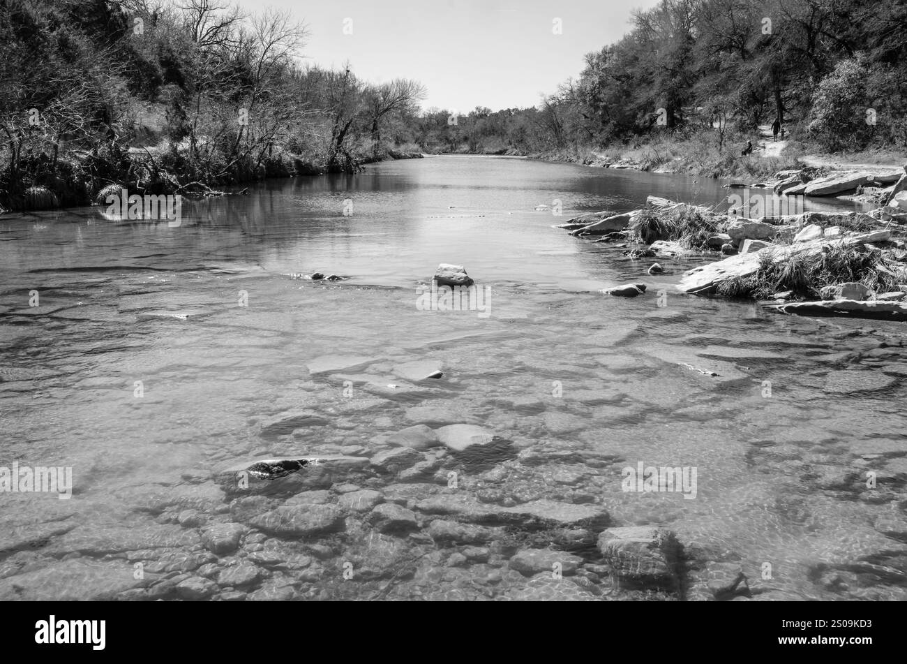 Dinosaur Valley State Park, near Glen Rose, Texas, was created in 1972 to protect dinosaur tracks along the Paluxy River.  It is easy to envision the Stock Photo