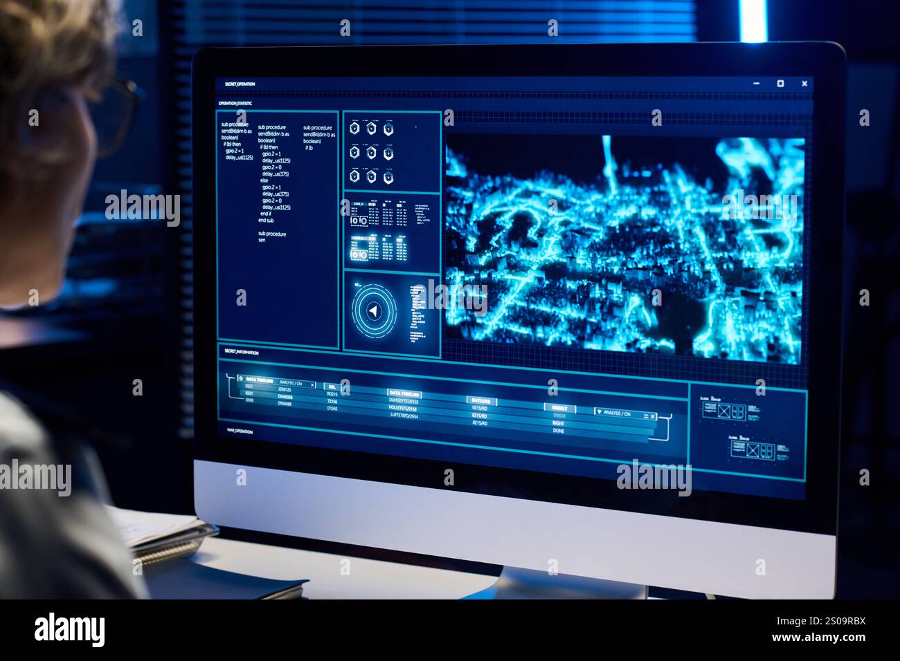 Desktop computer screen with army location standing on workplace of ...