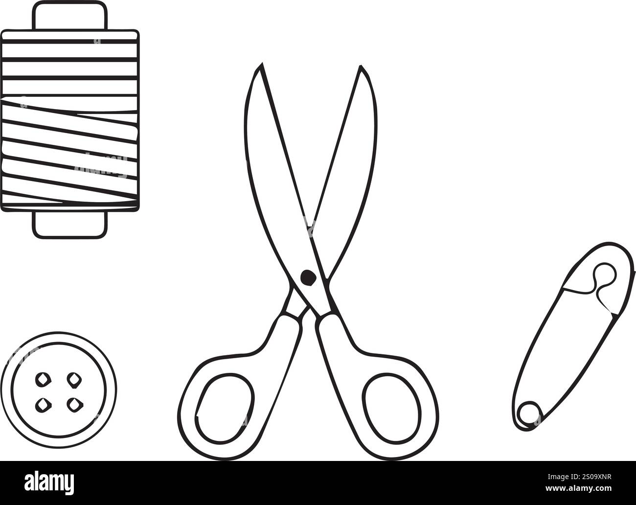 vector needle, thread, scissors, button tool illustrations design Stock ...