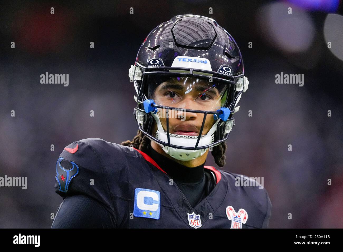 Houston Texans quarterback C.J. Stroud (7) warms up before an NFL