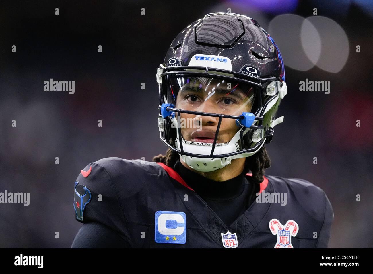 Houston Texans quarterback C.J. Stroud (7) warms up before an NFL