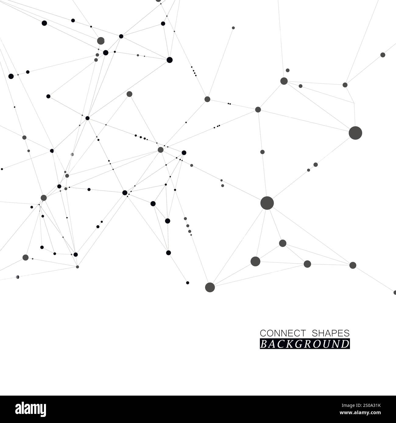 Stylish, polygonal pattern of connected black lines and dots on white ...