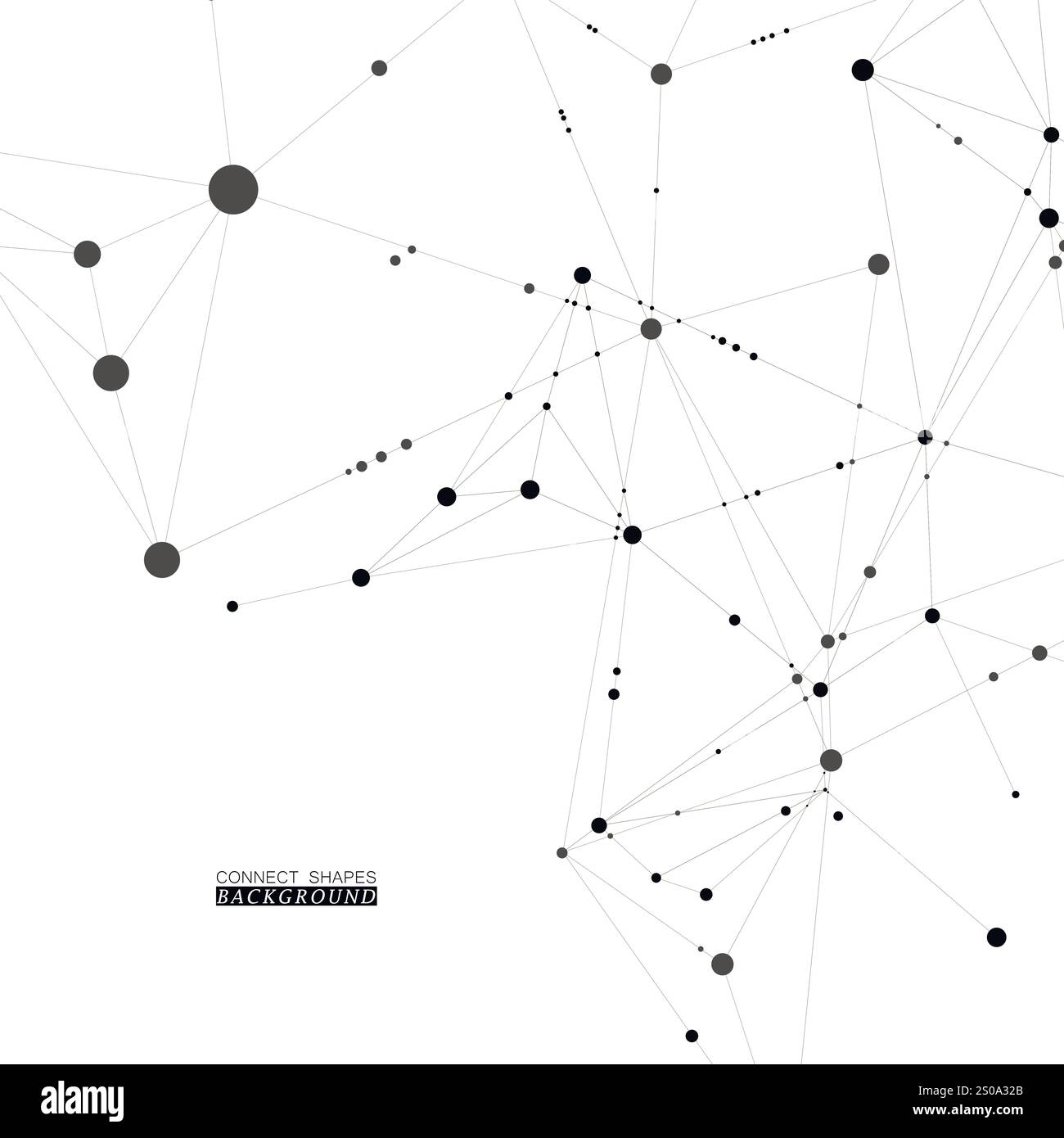 Stylish, polygonal pattern of connected black lines and dots on white ...