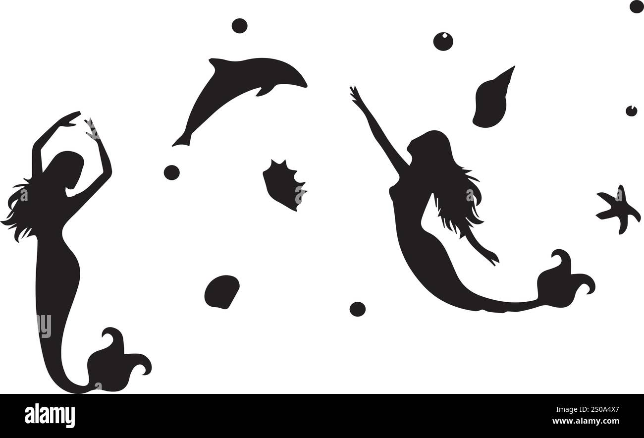 vector mermaid and seashell drawings Stock Vector Image & Art - Alamy
