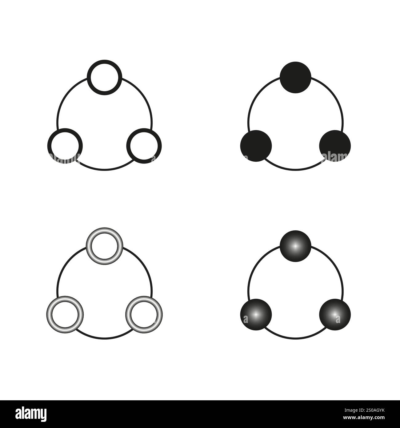 Connected circles symbol. Geometric network shapes. Abstract design vector. Stylish linked structure. Stock Vector