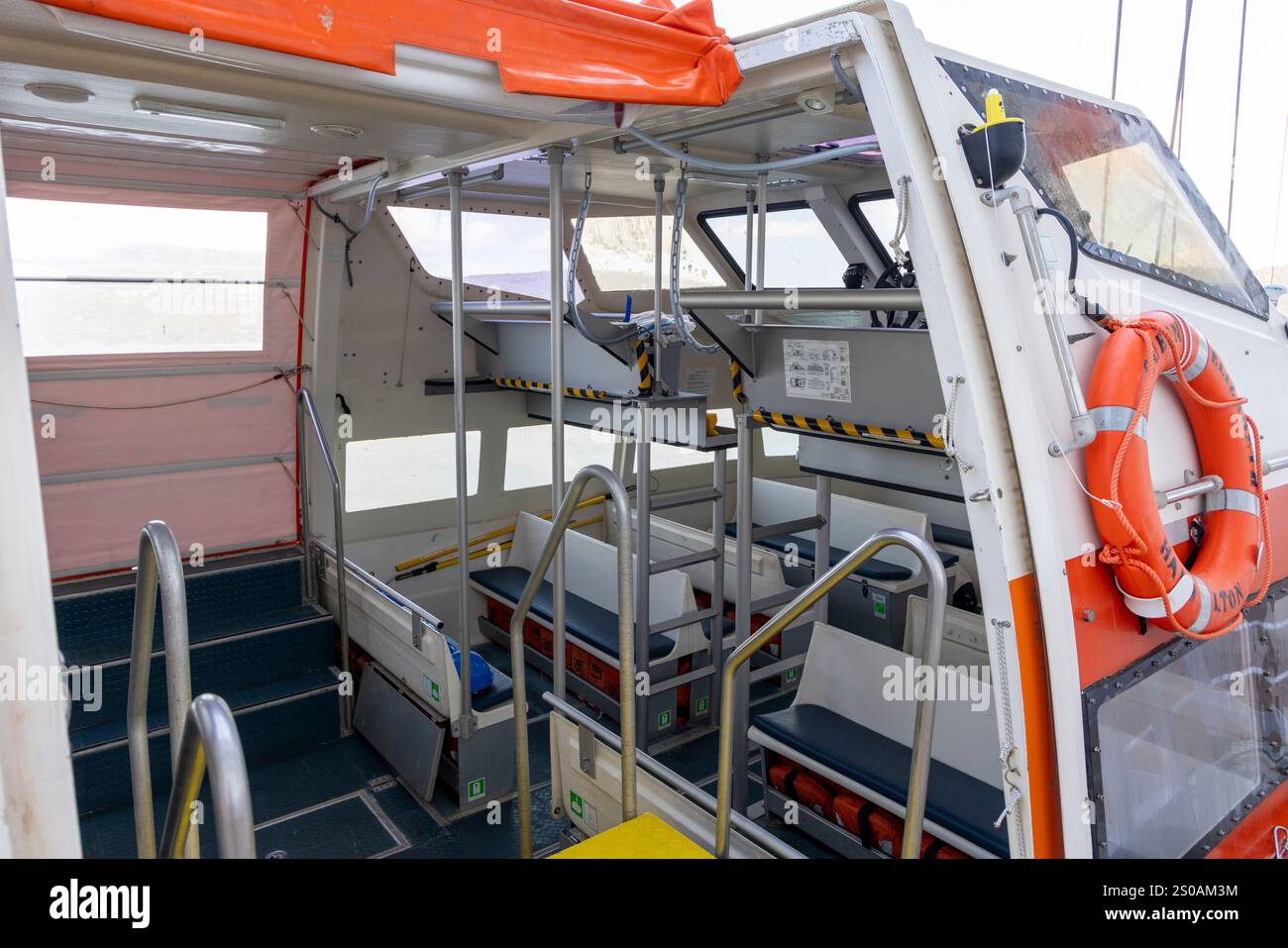 Queen Elizabeth cruise ship tender lifeboat vessel interior Stock Photo