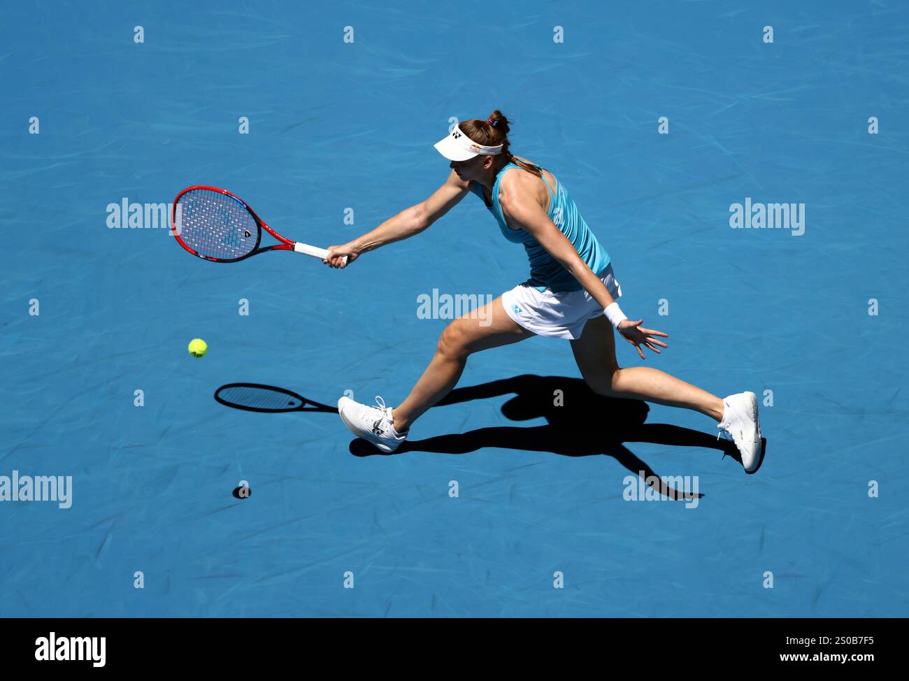 Elena Rybakina of Kazakhstan plays a forehand shot to Jessica Bouzas