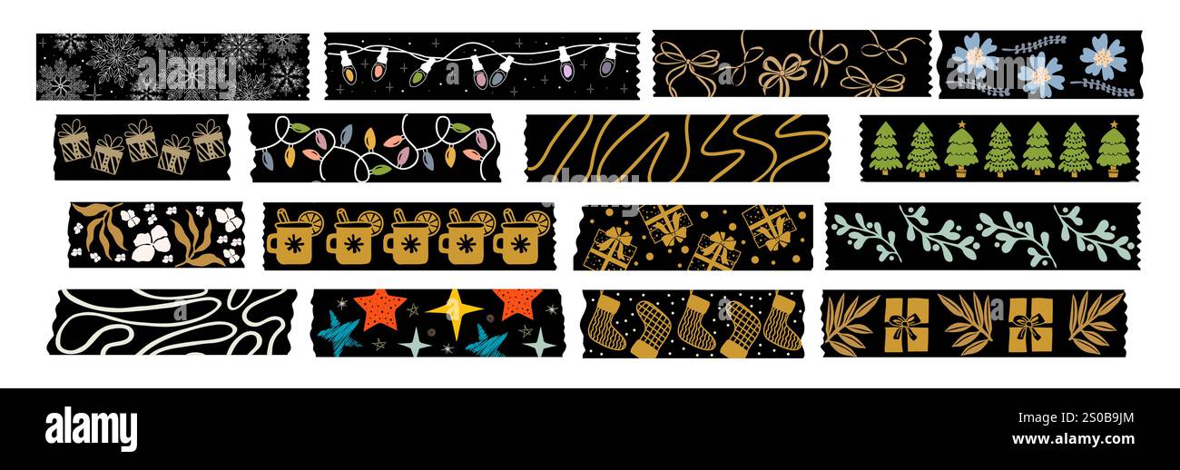 Washi tapes winter set vector digital stickers Stock Vector