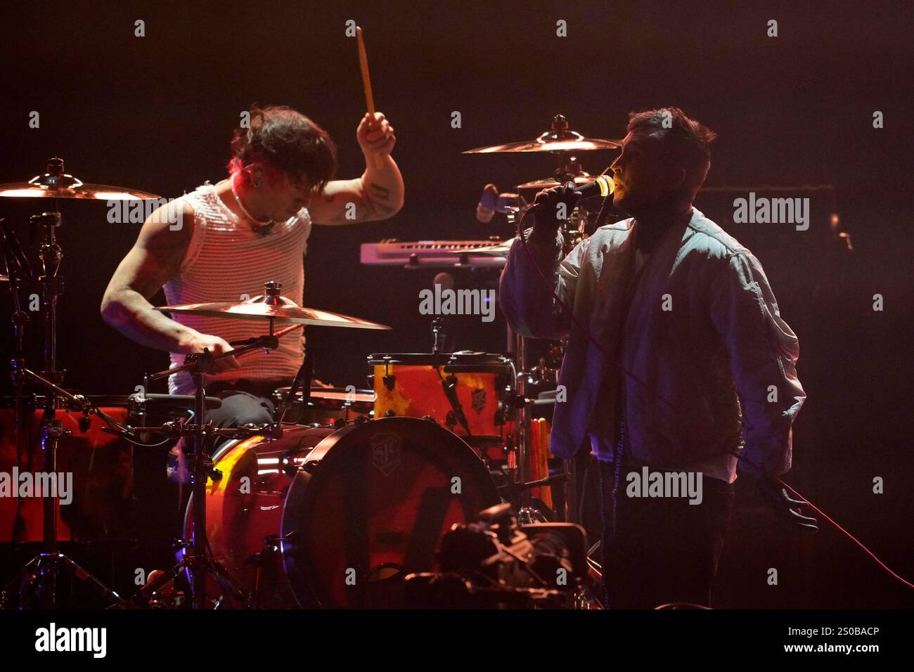 Josh Dun, left, and Tyler Joseph from Twenty One Pilots perform during ...