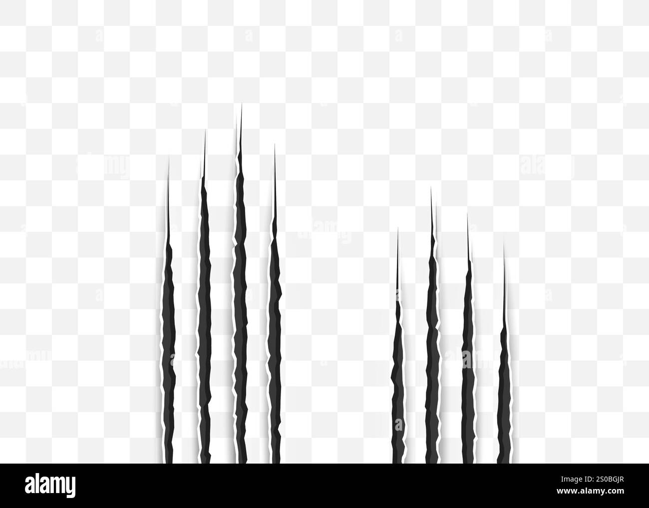 Cat scratch. Realistic Animal claws marks in black. Monster or dragon flat scratch marks. Damaged breaks and hollow scraps. Vector illustration Stock Vector