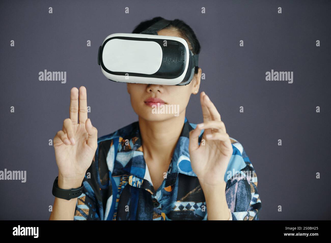 Woman Working With Virtual App Stock Photo