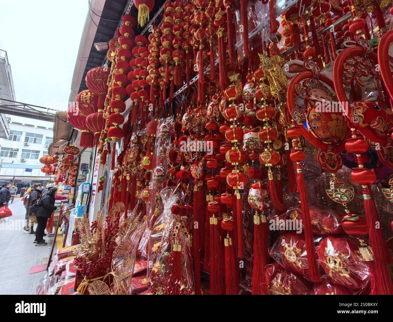 People shop Spring Festival goods at a market in Nanjing City, east