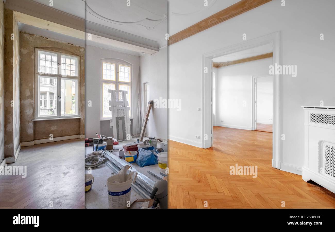 Room before renovation, empty flat interior in old building Stock Photo
