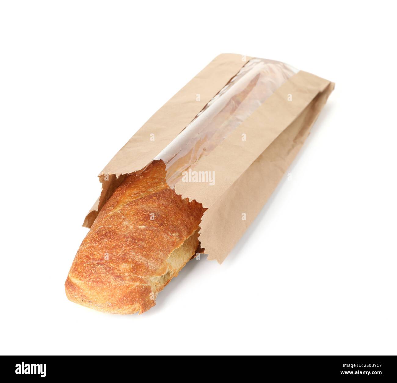 Fresh baguette in paper bag isolated on white Stock Photo - Alamy