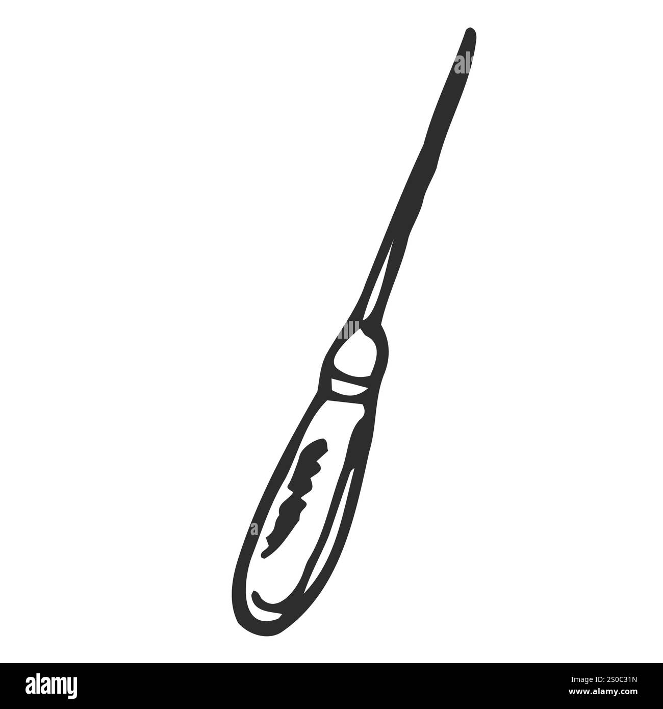 Awl sketch drawing isolated on white background. Tool for work shoemaker, tailor. Hand drawn style. Stock Vector