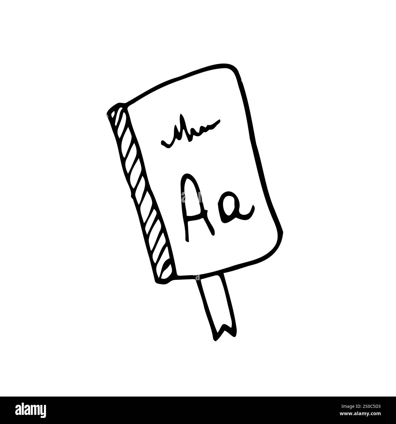 Hand-drawn book in doodle style. Linear illustration. Vector image. Stock Vector