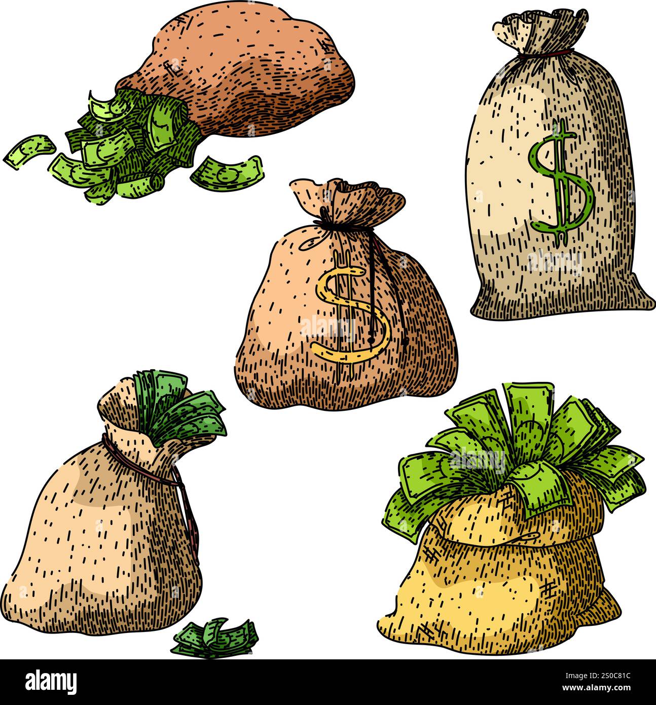 money bag set sketch hand drawn vector Stock Vector Image & Art - Alamy