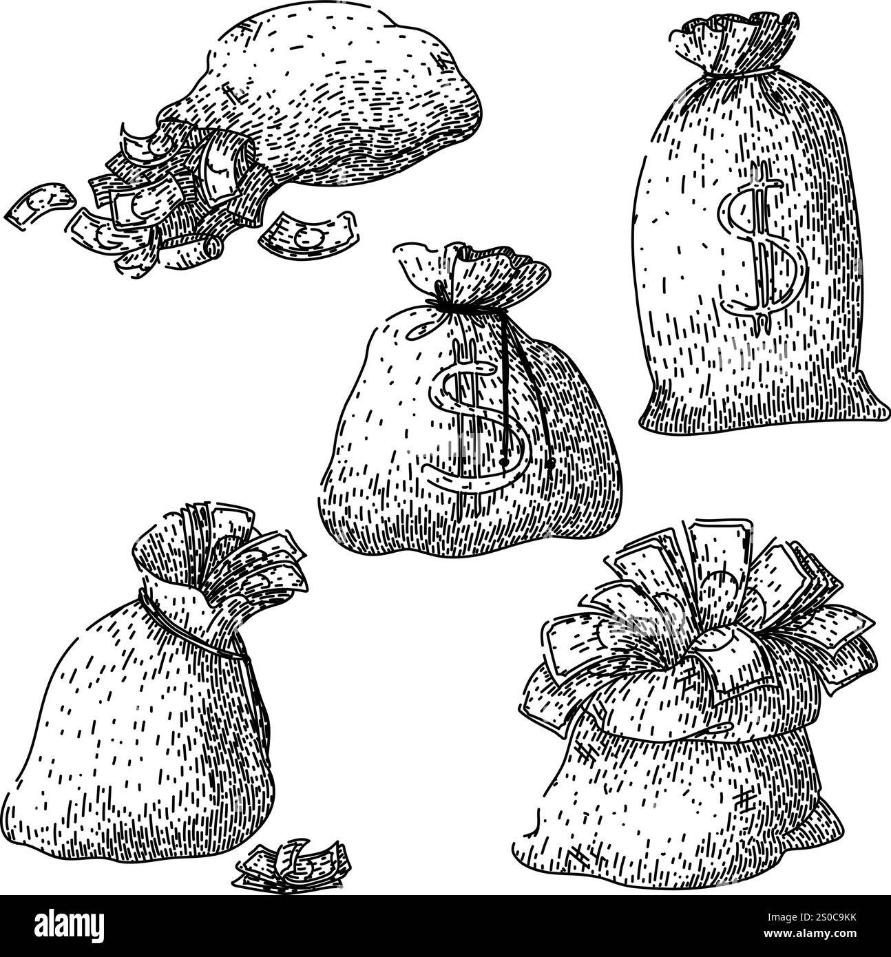money bag set sketch hand drawn vector Stock Vector Image & Art - Alamy