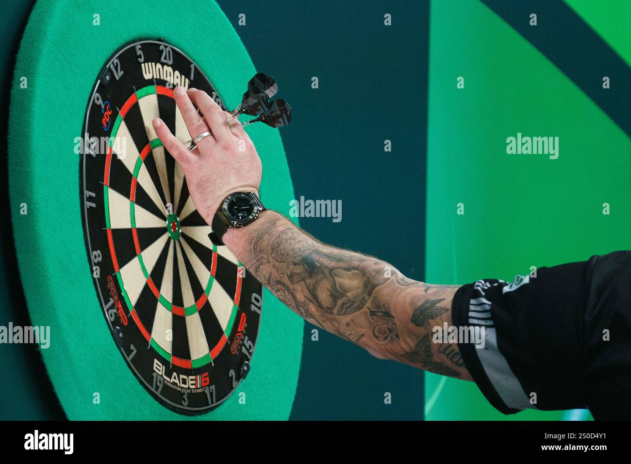 Luke Woodhouse dartboard during the PDC Paddy Power World Darts