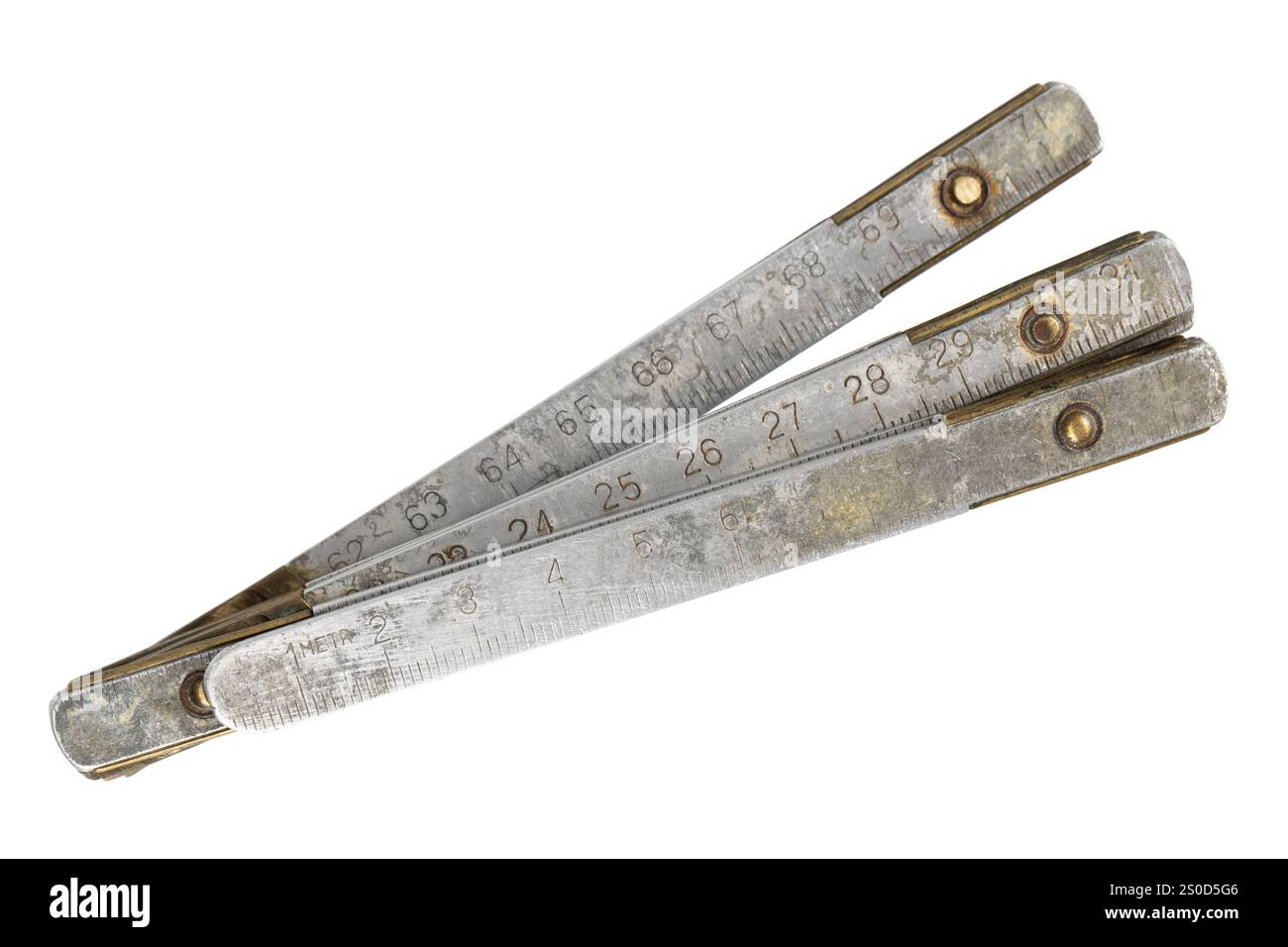 Antique carpenter's brass ruler isolated on white background Stock ...