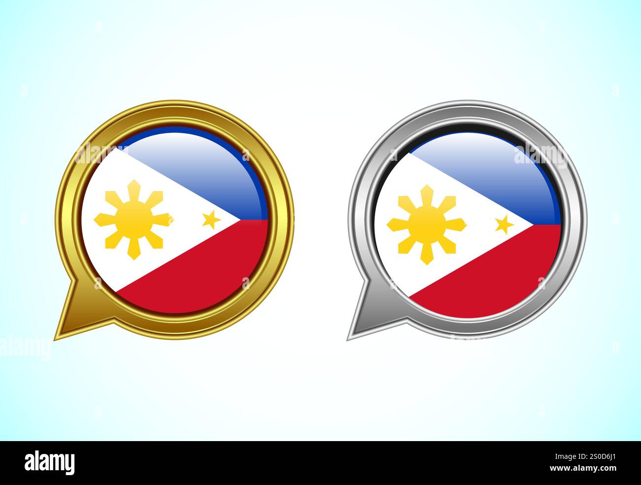 Philippines flag speech bubble. Speaking flag icon in gold and silver ...