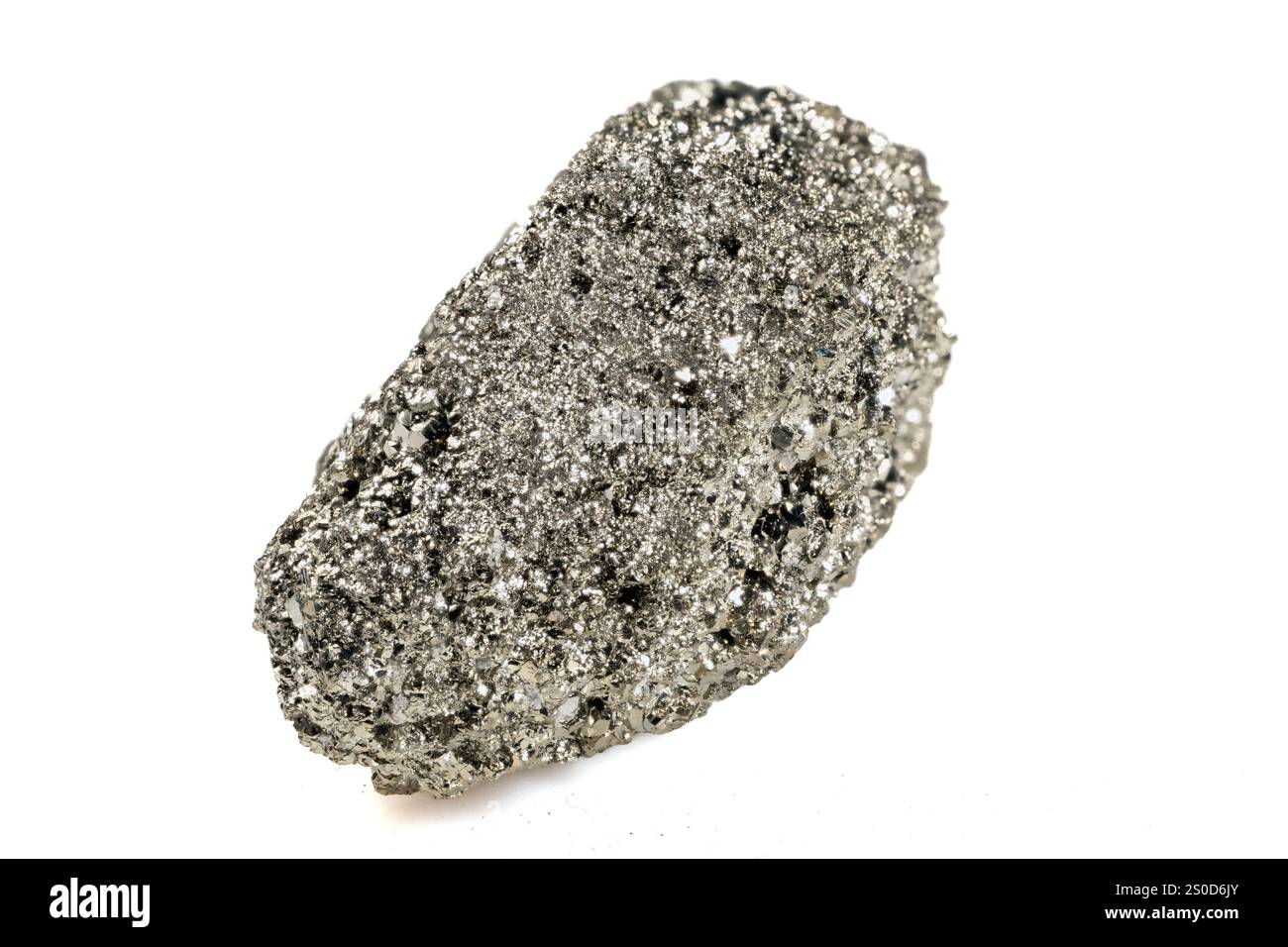 Natural Pyrite Crystal Formation Displaying Metallic Luster and Textured Surface. Stock Photo