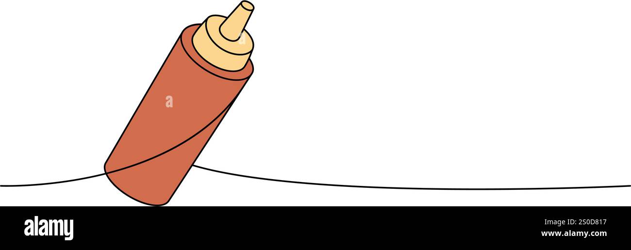 Sauce bottle one line colored continuous drawing. Hand drawn elements for cafe menu, restaurants. Vector linear illustration. Stock Vector