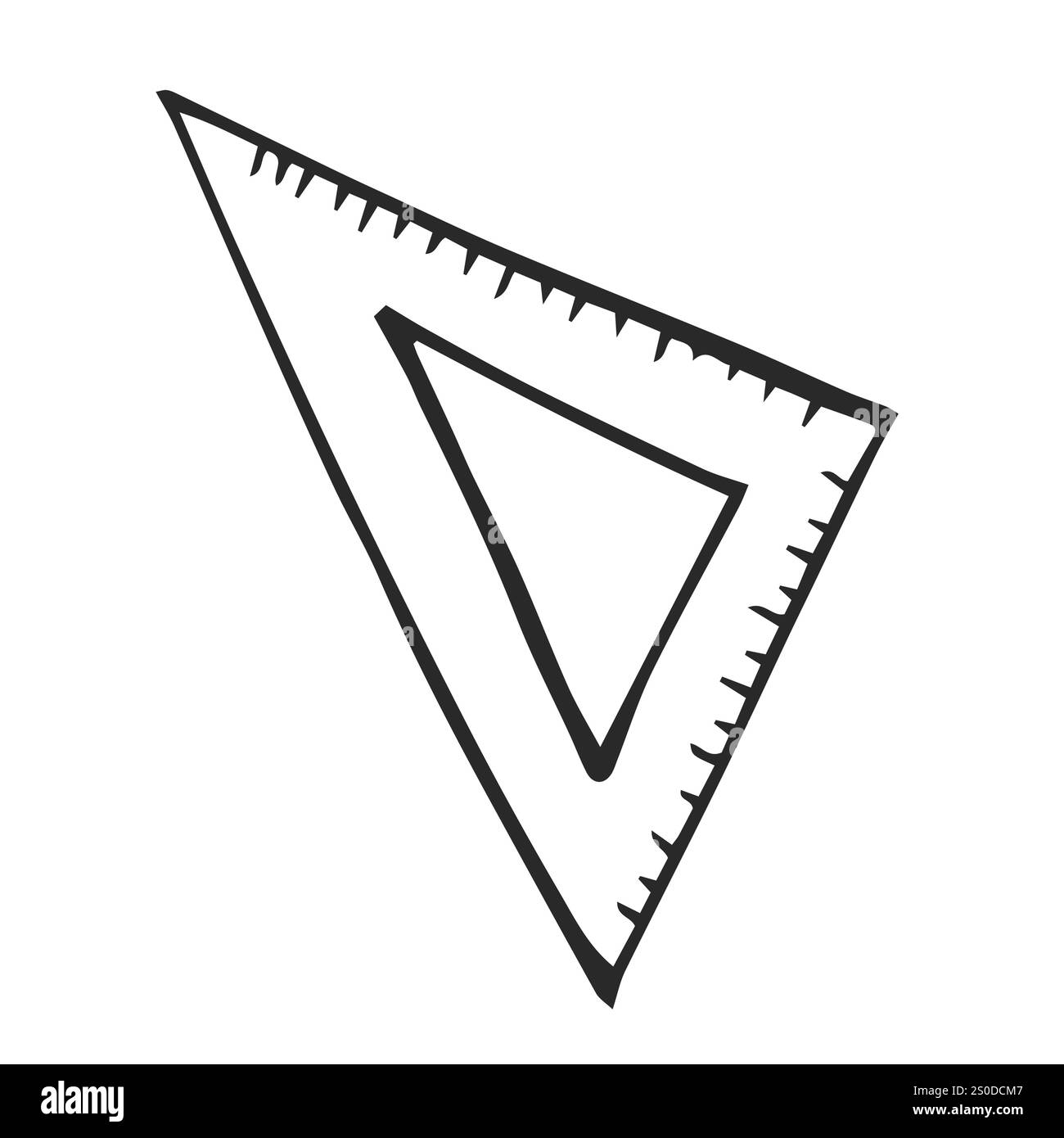 Hand Drawn Triangle Ruler. Doodle Vector. Isolated on White Background Stock Vector