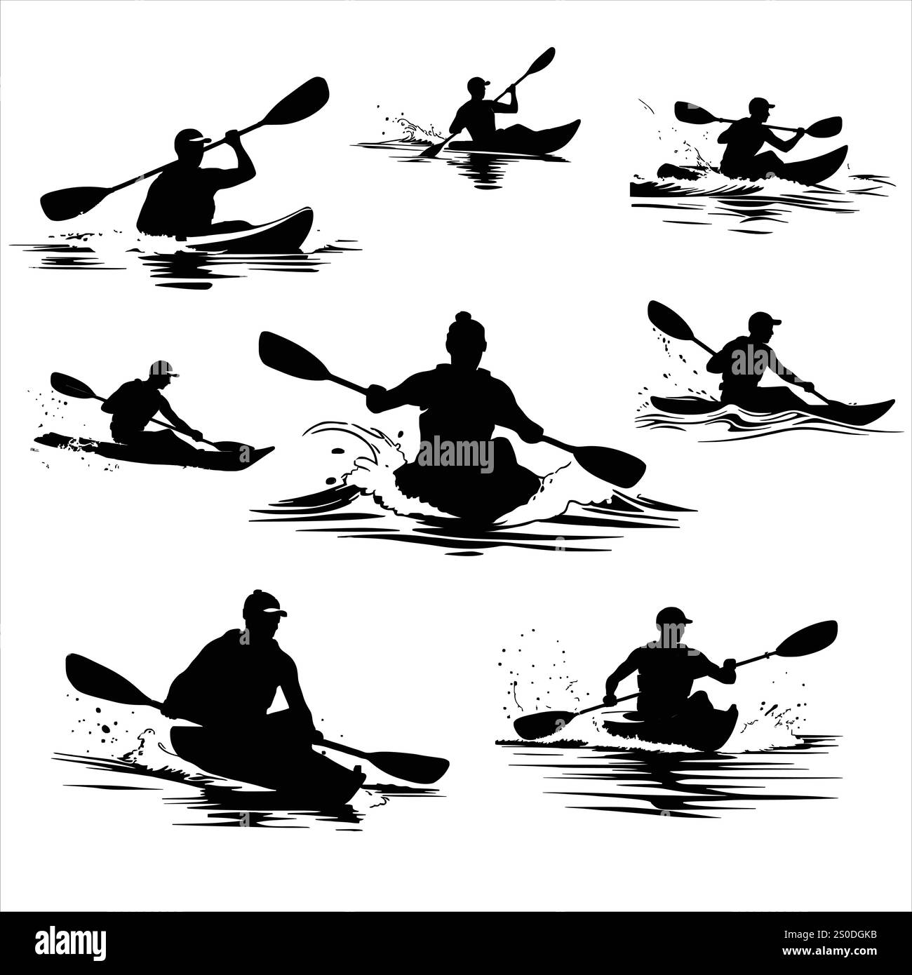 Set of Kayaking Silhouettes in Whitewater