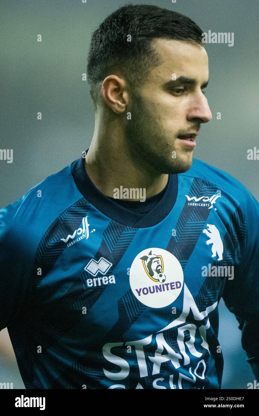 Leuven, Belgium. 27th Dec, 2024. Beerschot's Apostolos Konstantopoulos pictured in action during a soccer match between Oud-Heverlee Leuven and Beerschot VA, Friday 27 December 2024 in Leuven, on day 20 of the 2024-2025 season of the 'Jupiler Pro League' first division of the Belgian championship. The competition was re-branded as the 'Younited Pro League' for the games of matchweek 20, to shine a light on the Younited Belgium charity. BELGA PHOTO JASPER JACOBS Credit: Belga News Agency/Alamy Live News Stock Photo