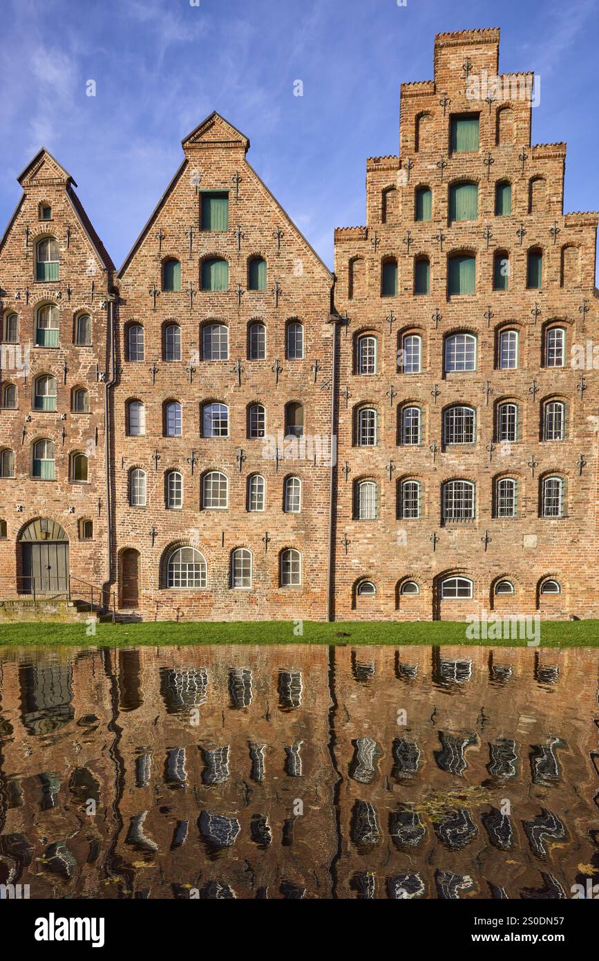 Historic salt storehouse, brick building with windows and doors against ...