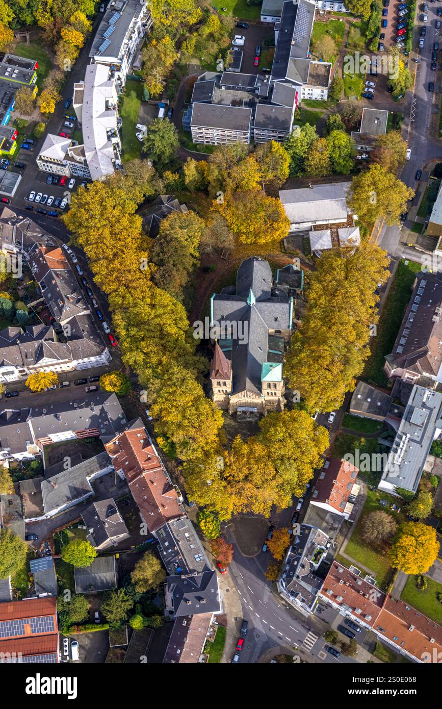 Aerial view, Herz-Jesu-Kirche and Eva-von-Tiele-Winckler Haus ...