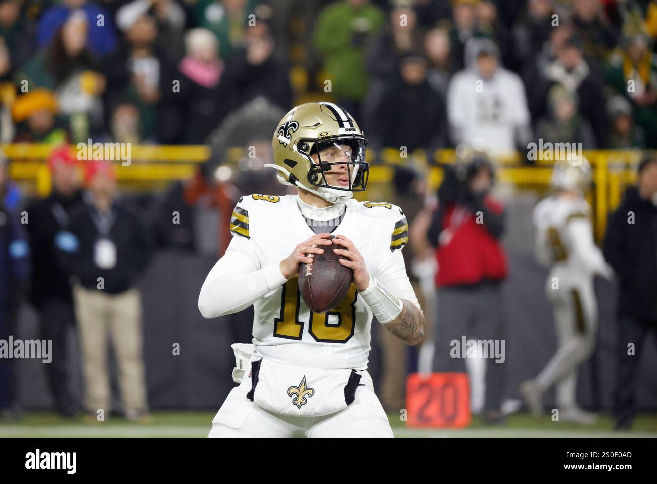 New Orleans Saints quarterback Spencer Rattler (18) during an NFL ...