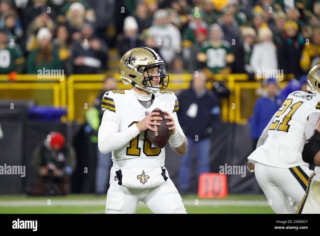 New Orleans Saints quarterback Spencer Rattler (18) during an NFL ...
