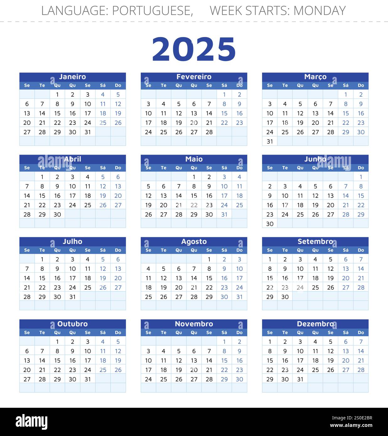 Portuguese calendar 2025 Portugal design illustration with 12 months