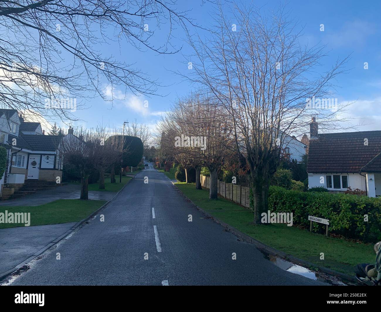 Guiseley North Yorkshire houses trees place town village countryside place sky weather Winter Christmas day place bleak clouds England old types - Smartphone Captured Stock Image