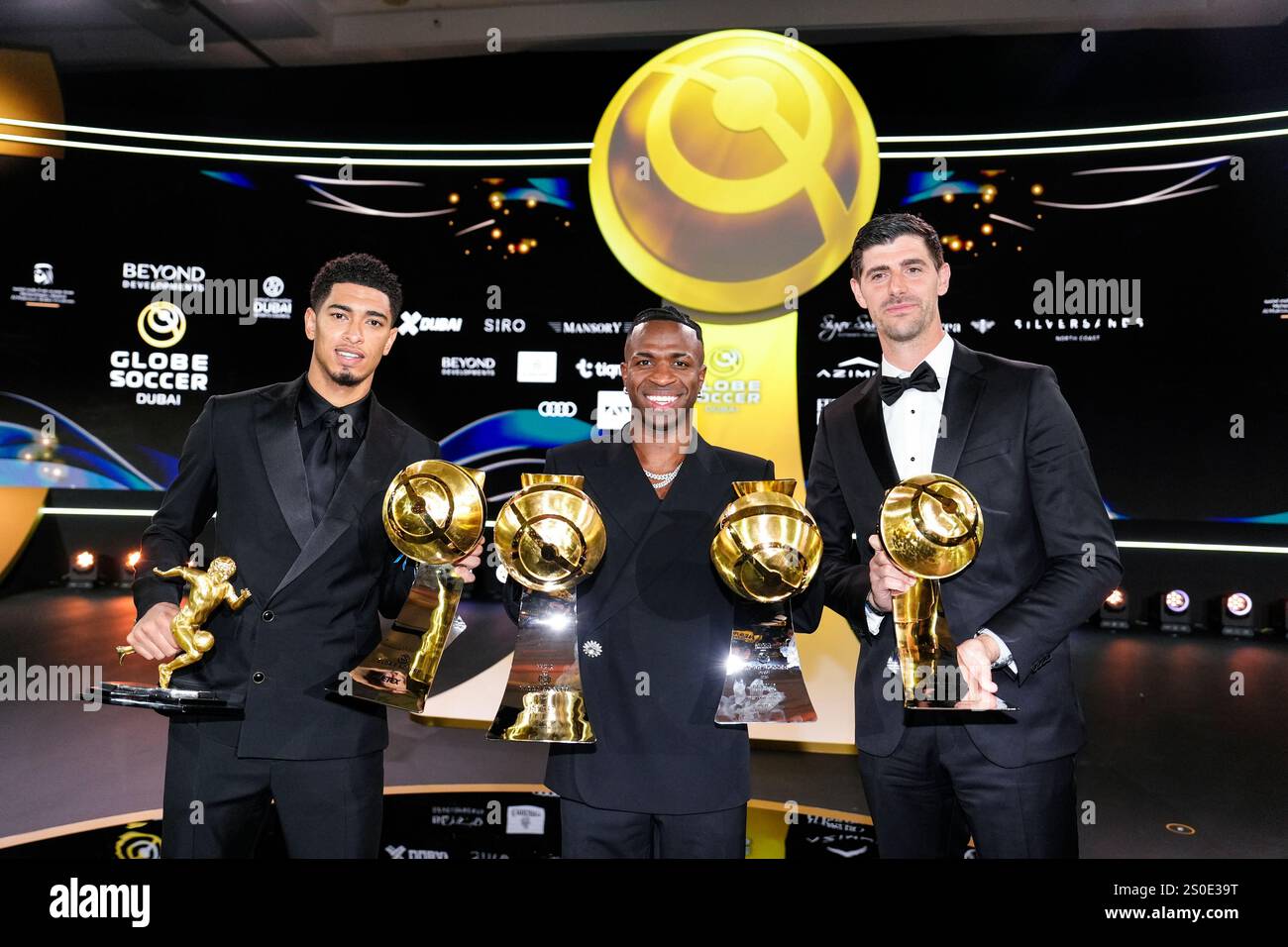 Jude Bellingham, Vinicius Jr , Thibaut Courtois during the Globe Soccer